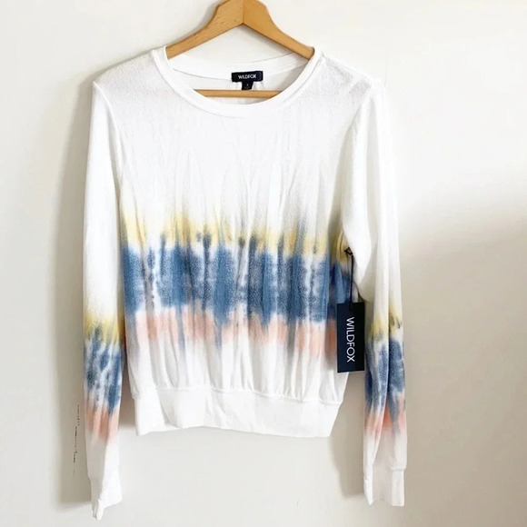Wildfox White and blue tie dye knit Pullover top - Picture 1 of 9